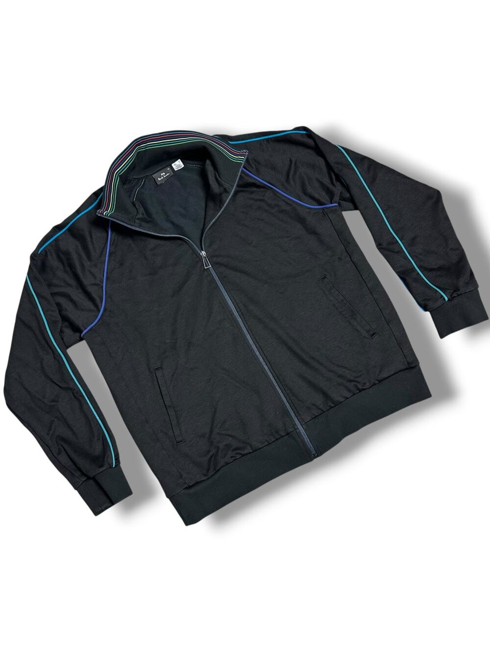 Paul Smith PS Men's Black Full Zip Track Jacket Rainbow Piping XL Extra Large